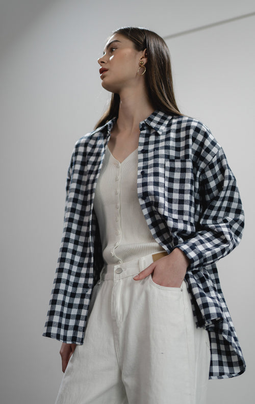 Jill Flannel small Tartan Oversize Navy Shirt – 611532