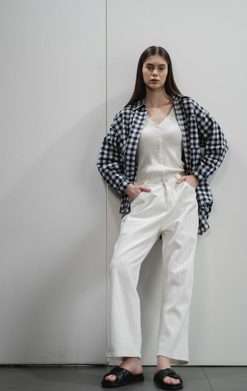 Jill Flannel small Tartan Oversize Navy Shirt – 611532