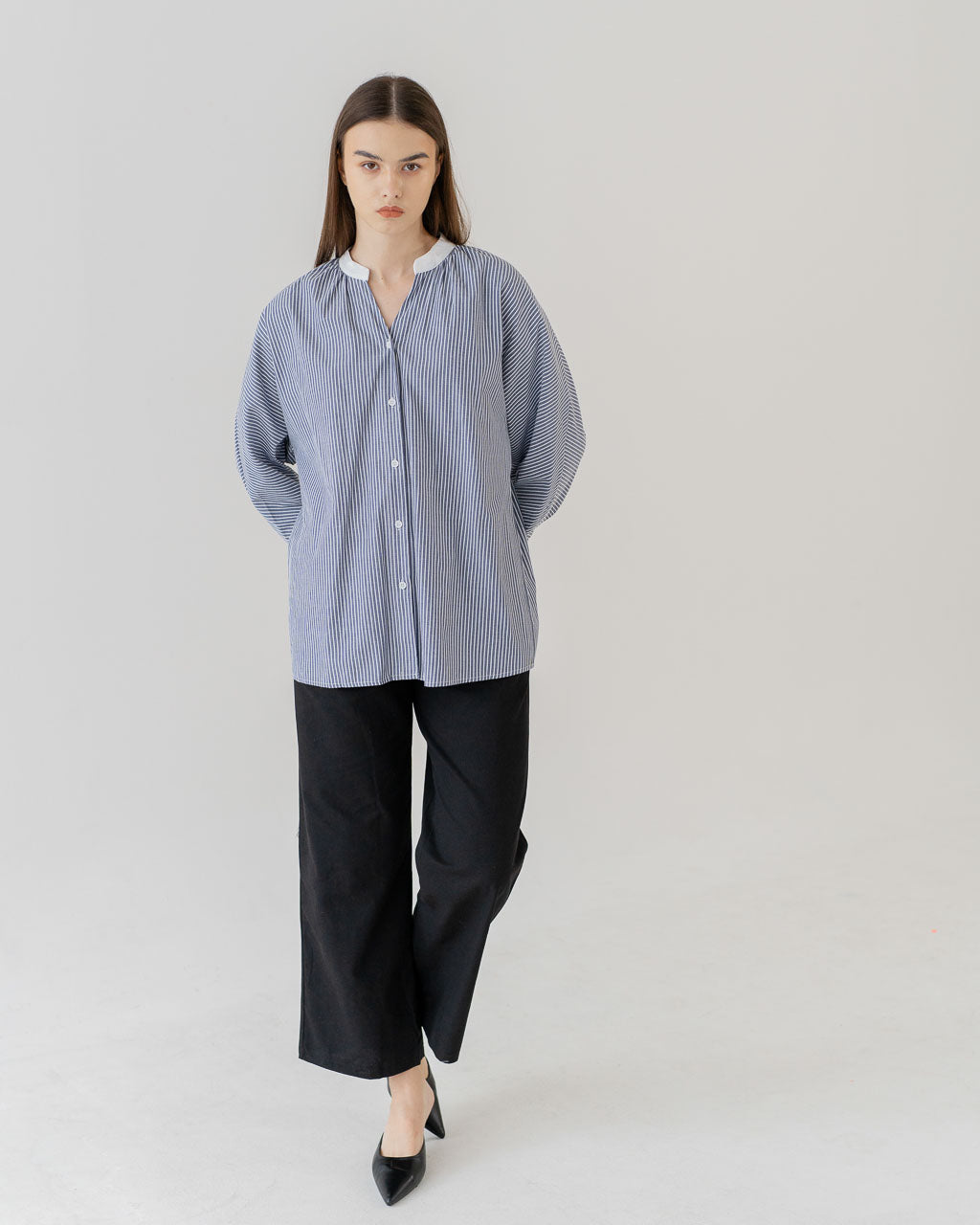 Inez Stripped Oversized Grey Shirt – 188215