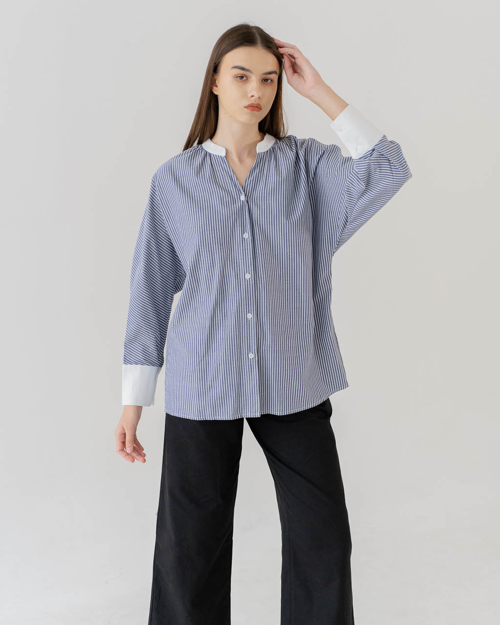 Inez Stripped Oversized Grey Shirt – 188215