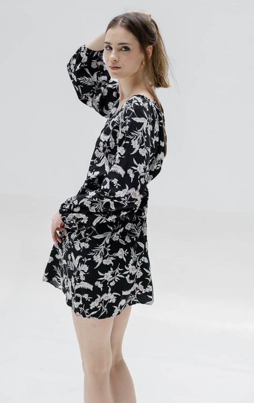 Arcela Printed Midi Black Dress – Casual Gaun Wanita - 788909