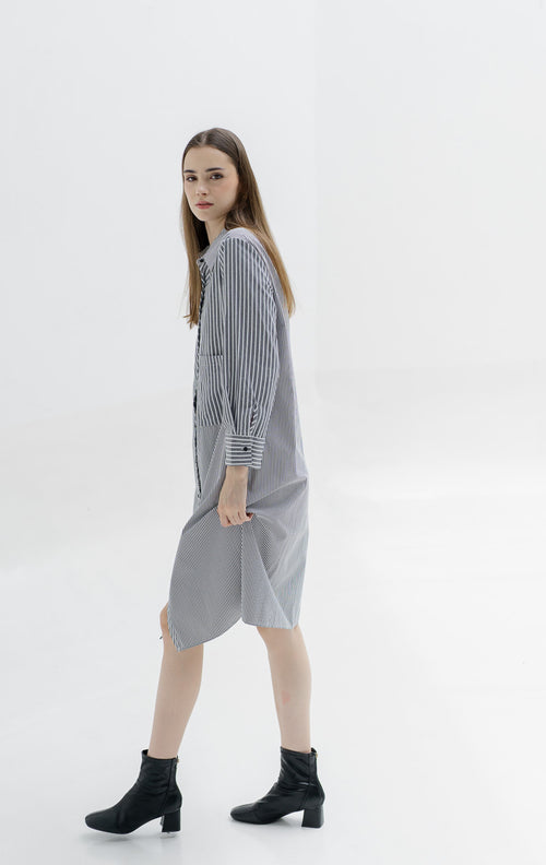 Josephine Striped Grey Dress – Casual Gaun Wanita - 788304