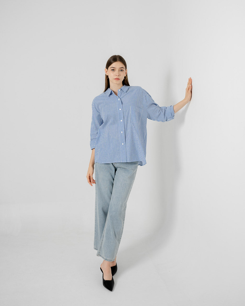 Peyton Stripped Pocket Blue Shirt – Kemeja Wanita 187356