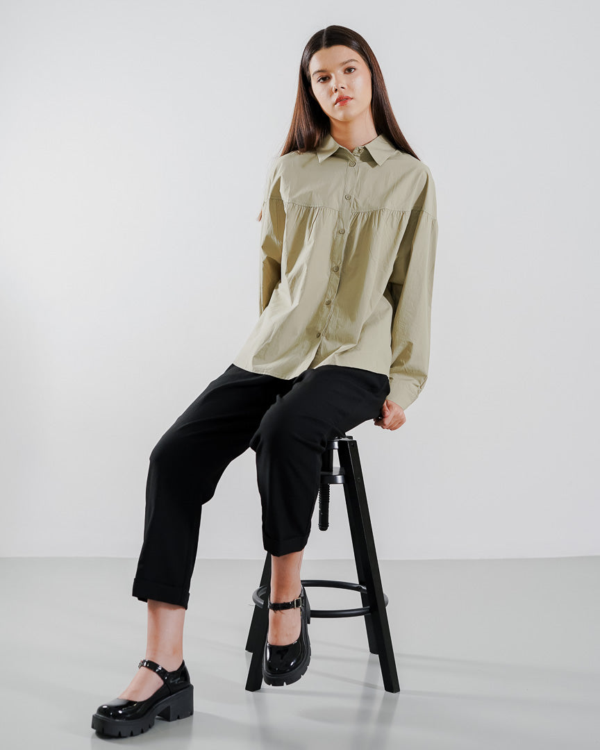 Tanika Oversized Top Sage  - Kemeja Wanita Kekinian - 189232