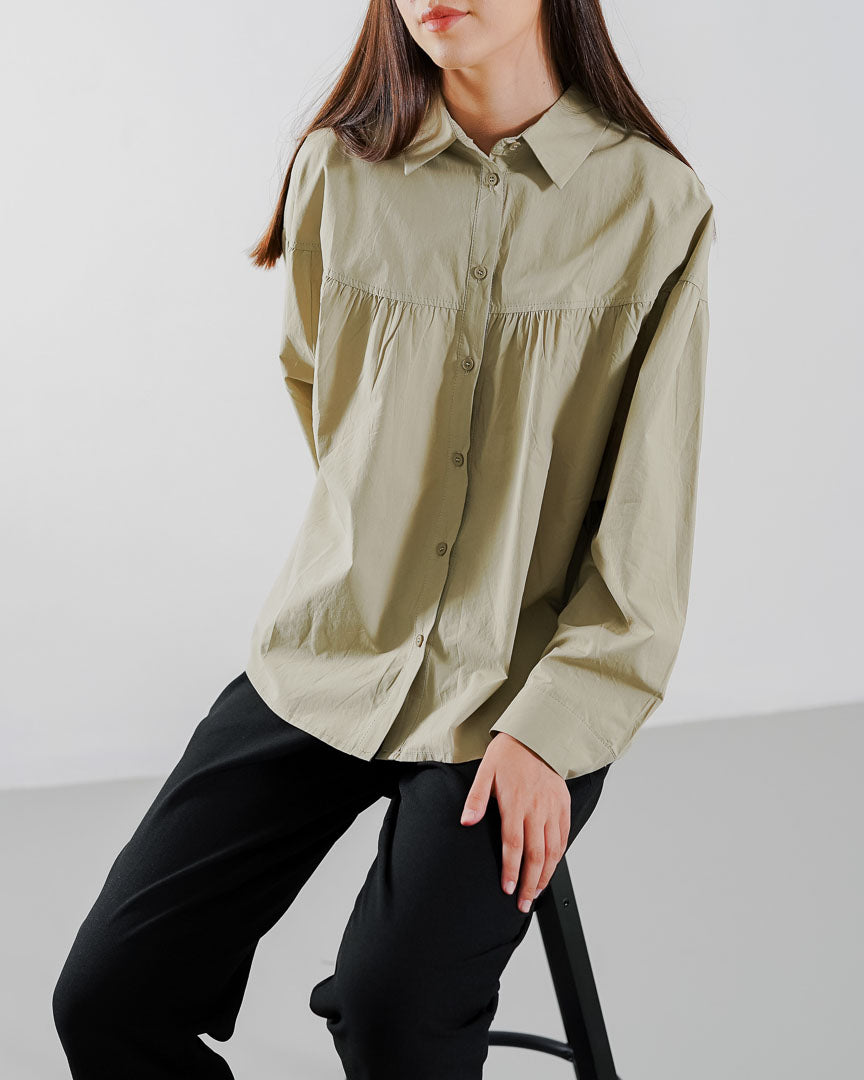 Tanika Oversized Top Sage  - Kemeja Wanita Kekinian - 189232