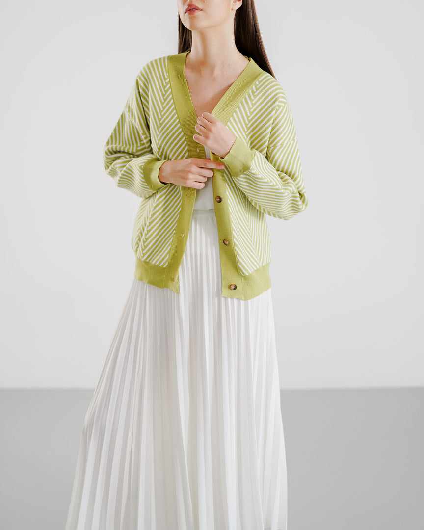 Adriana Oversized Pattern Lime Cardigan - Outer Rajut Wanita Lengan Panjang - 190840