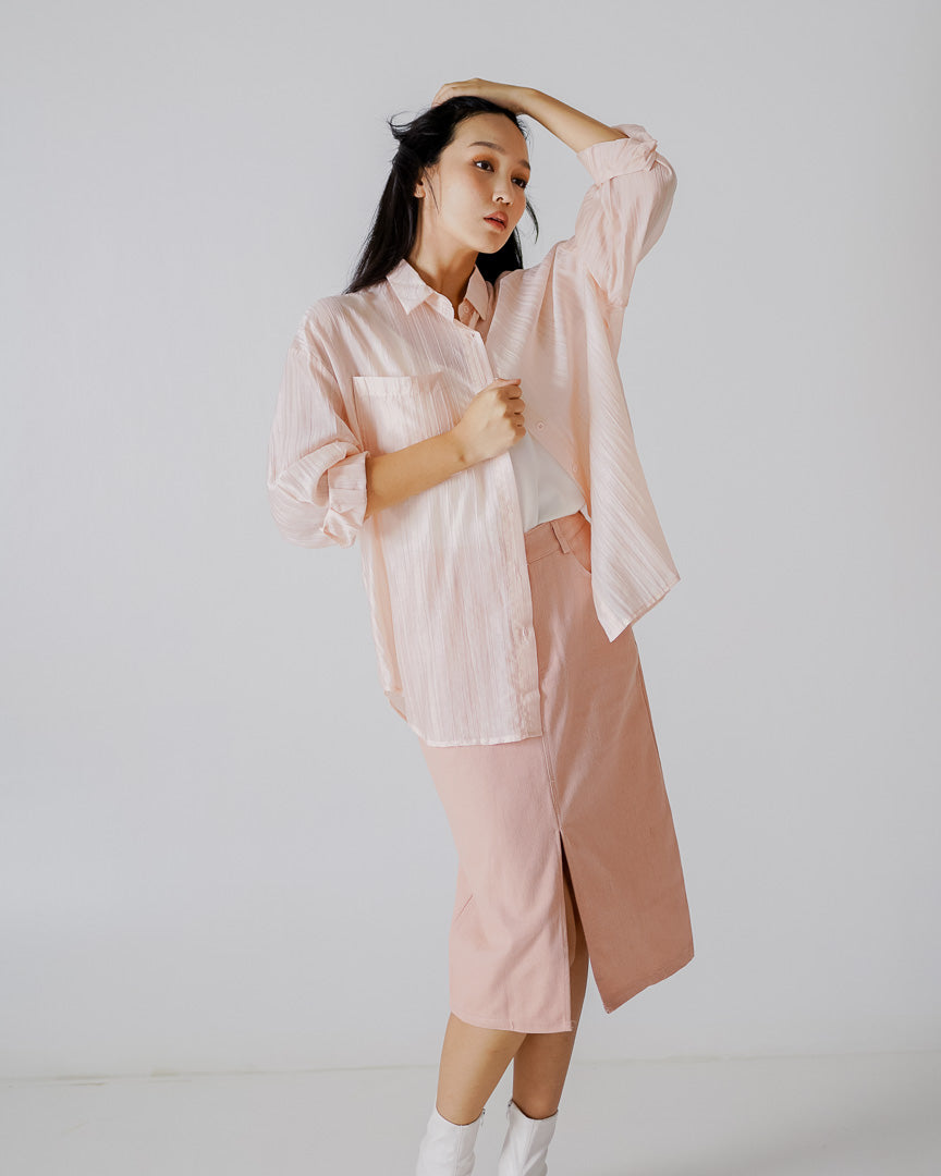 Alby Textured Sheer Pink Shirt – Kemeja Casual Wanita See Trough - 189967