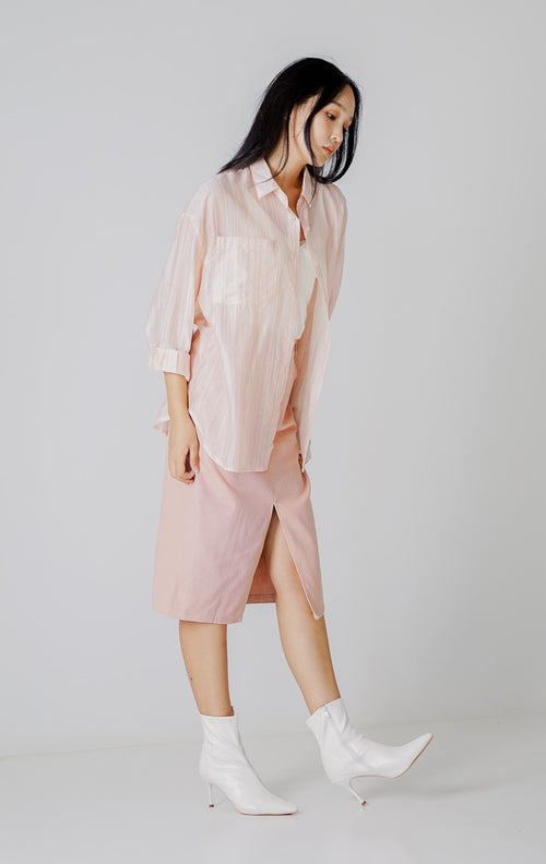 Alby Textured Sheer Pink Shirt – Kemeja Casual Wanita See Trough - 189967