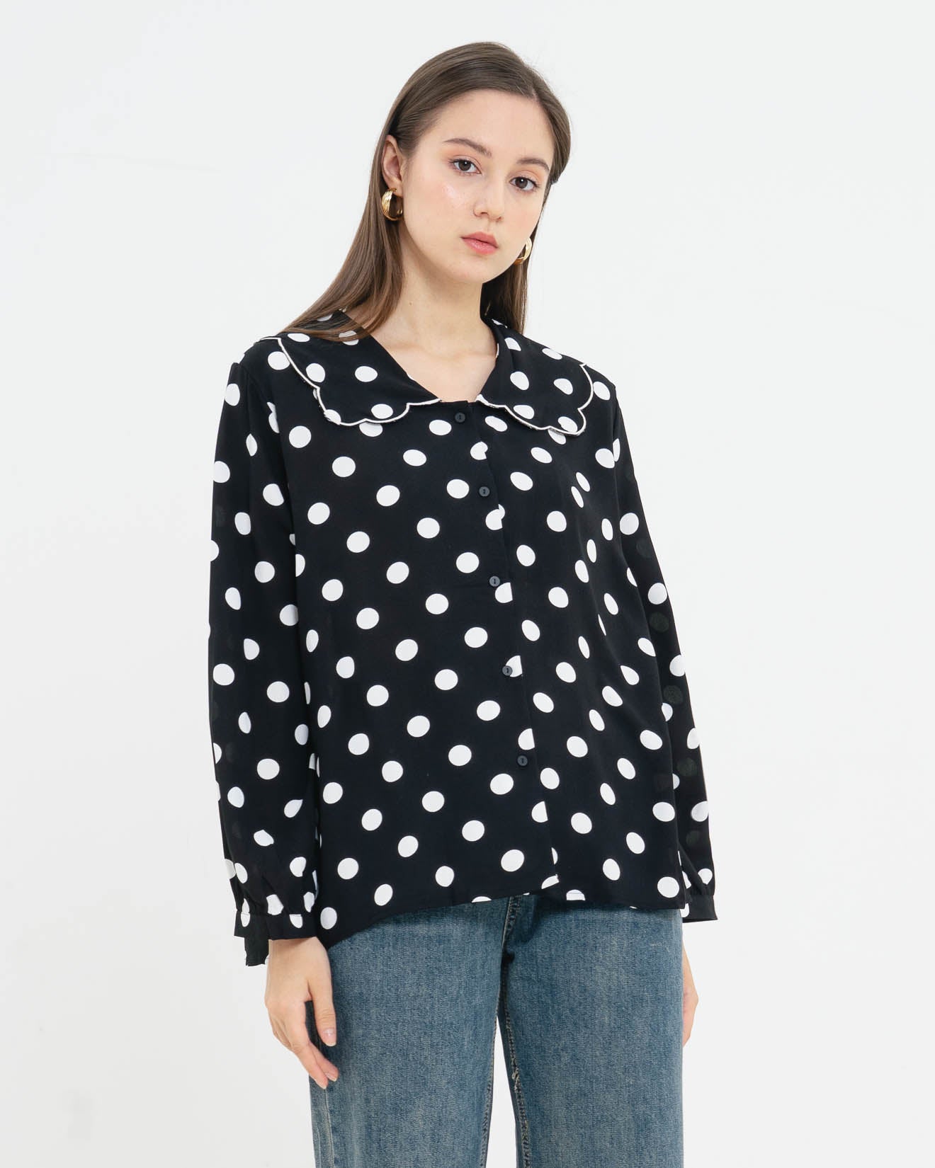 Minnie Polka dot Black Shirt – Atasan Casual Wanita - 188324