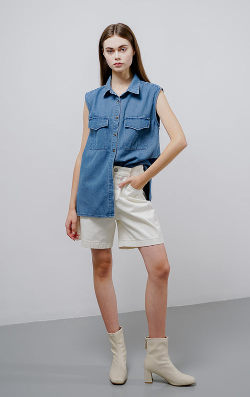 Arla Sleeveless Denim Top –  Atasan Vest Jeans Wanita Kekinian
