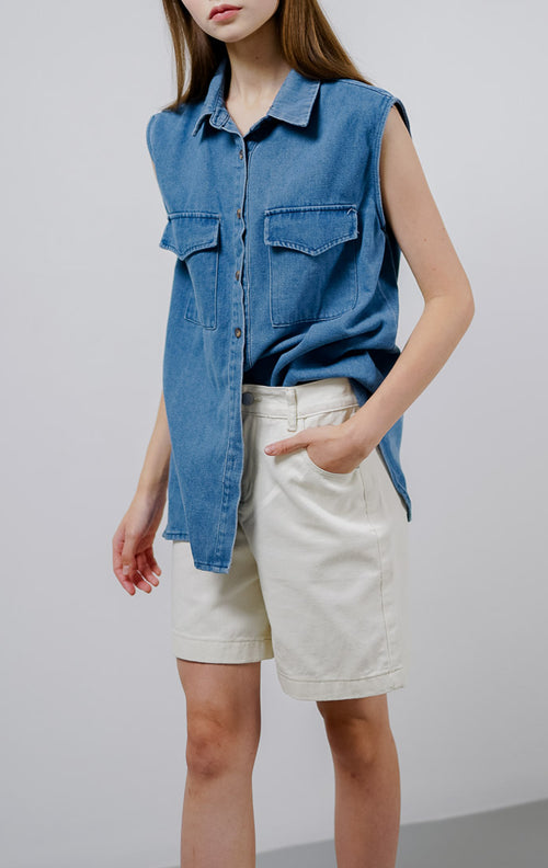 Arla Sleeveless Denim Top –  Atasan Vest Jeans Wanita Kekinian