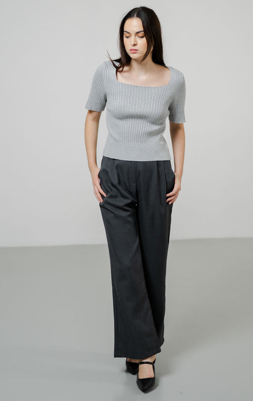 Beluna Square Knit Grey Top – Atasan Rajut Wanita - 189364