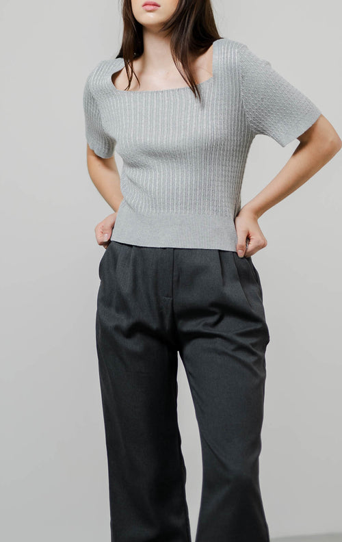 Beluna Square Knit Grey Top – Atasan Rajut Wanita - 189364