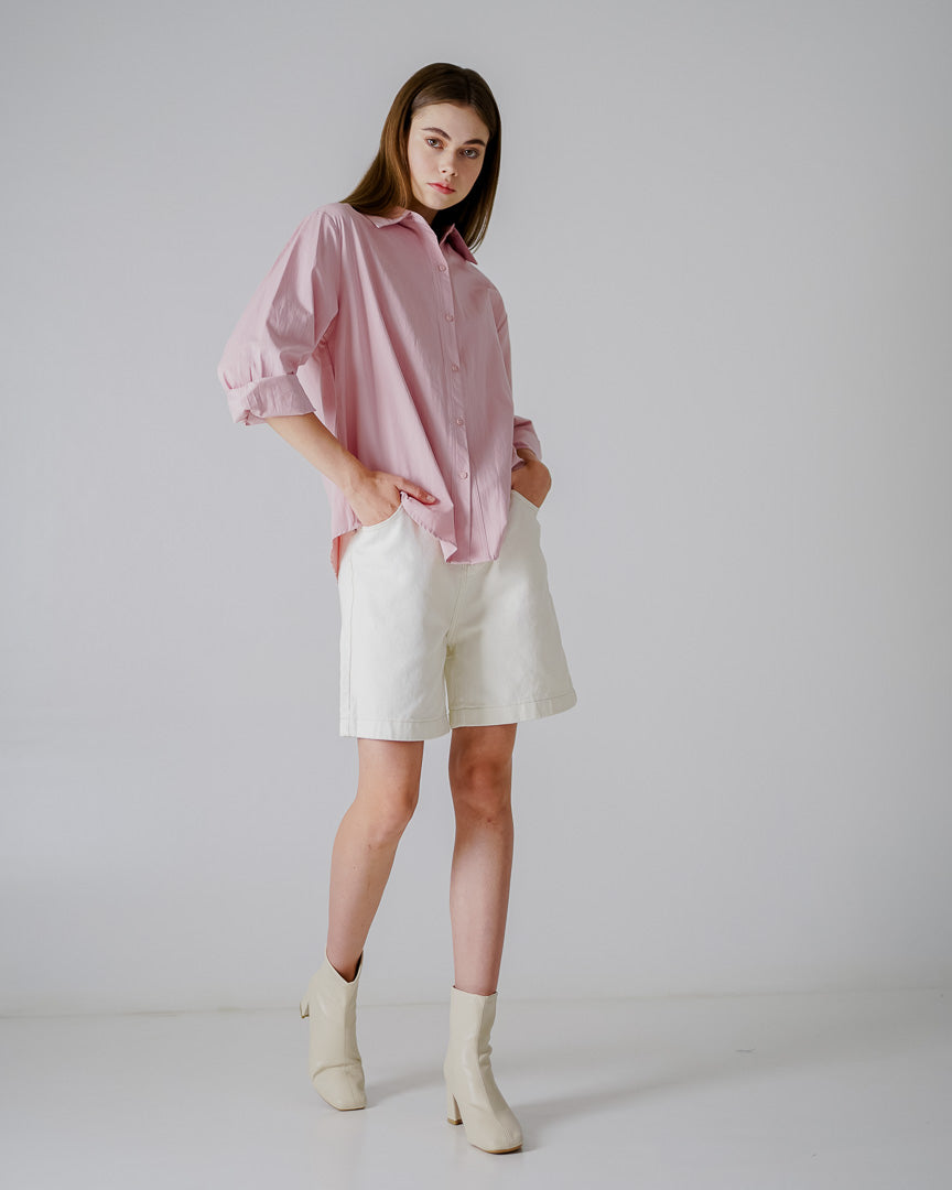 TIA Oversized Logo Pink Shirt – Baju Atasan Kemeja Lengan Panjang Wanita - 189451