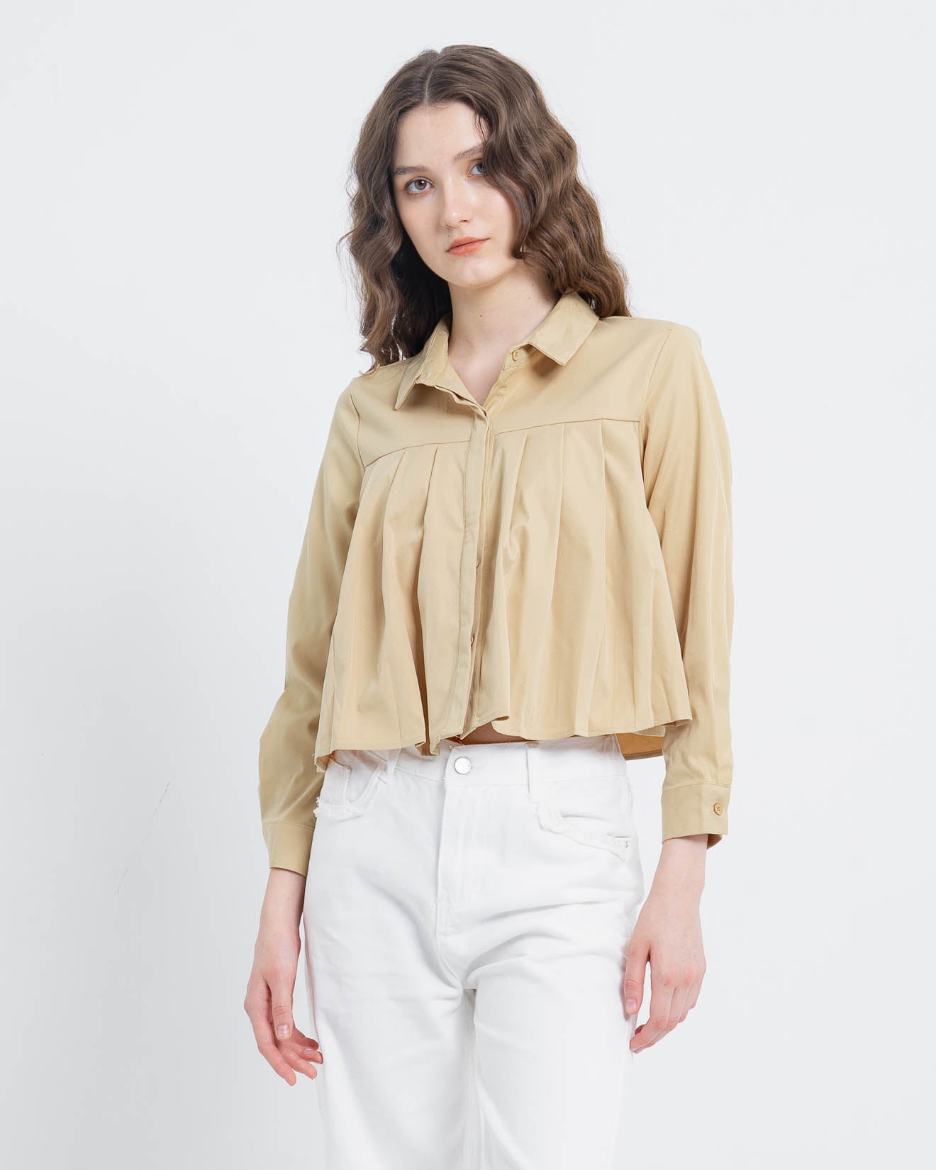 Fraya Pleats Crop Lime Shirt – Atasan Casual - 188935