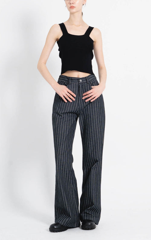 Santiago Stripped Denim Wide Black Denim Pants – Celana Panjang Wanita - 288913