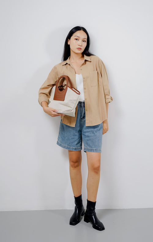 Baline Oversized Pockets Shirt Brown - Kemeja Wanita Lengan Panjang