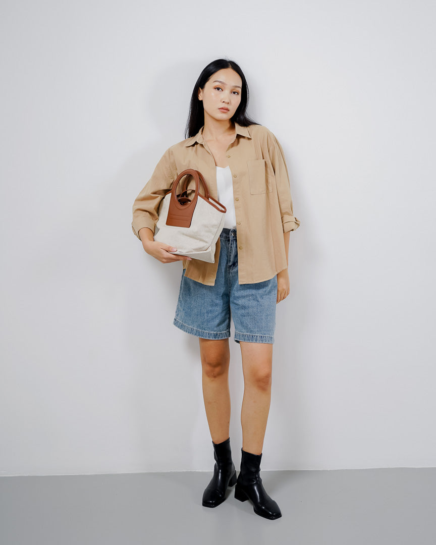 Baline Oversized Pockets Shirt Brown - Kemeja Wanita Lengan Panjang