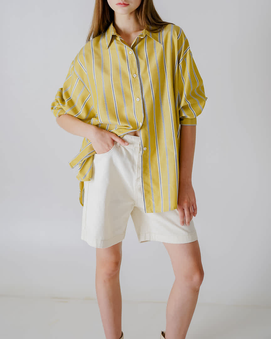 Flyn Oversized Striped Yellow Shirt – Kemeja Wanita