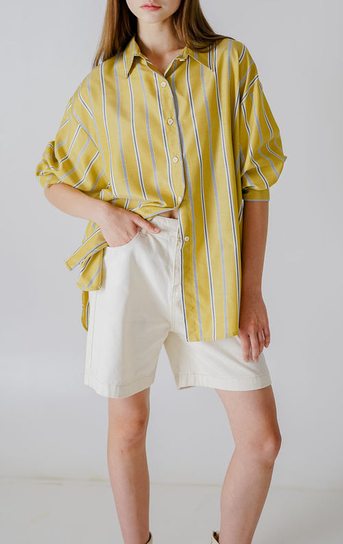 Flyn Oversized Striped Yellow Shirt – Kemeja Wanita