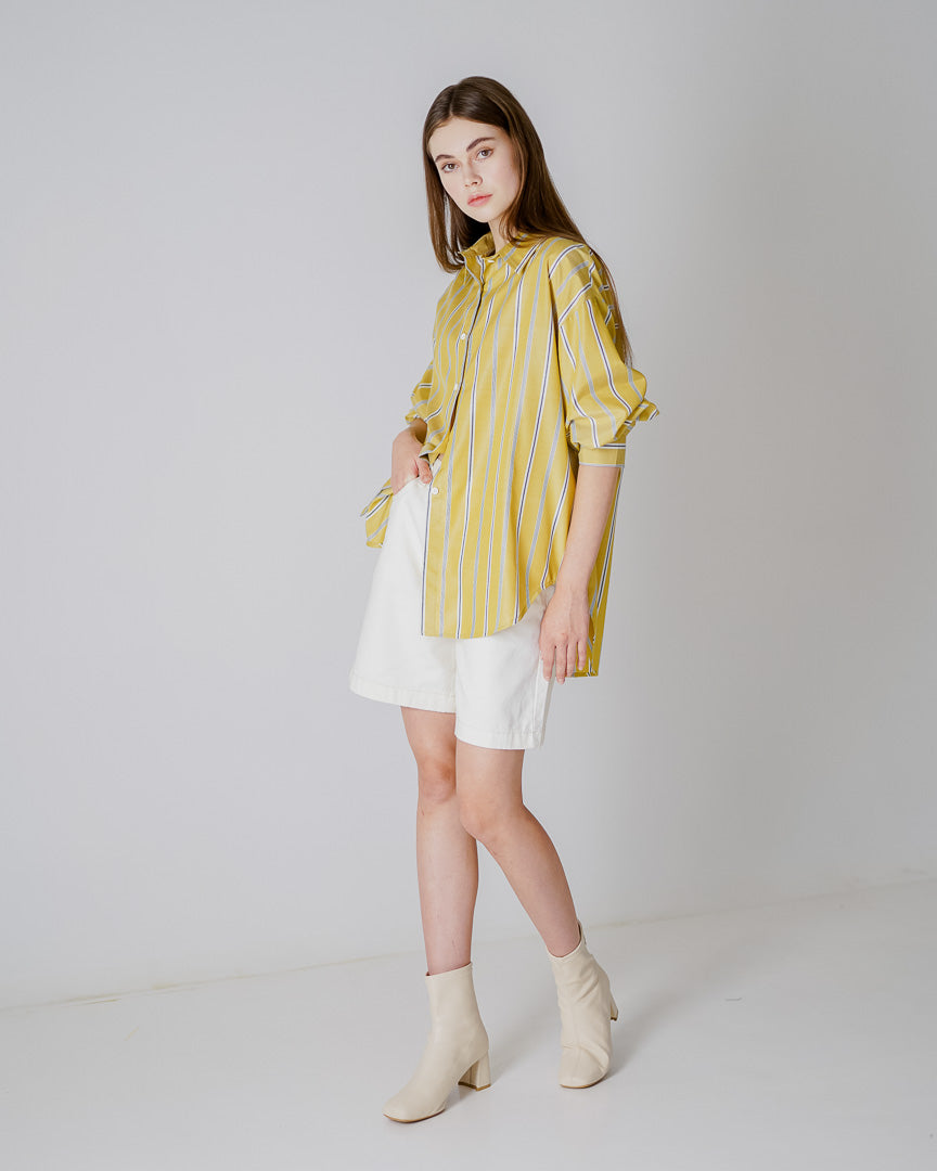 Flyn Oversized Striped Yellow Shirt – Kemeja Wanita