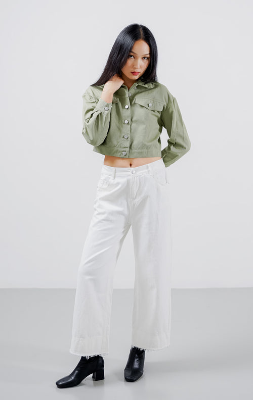 Nicole Crop Denim Green Top – Baju Atasan Wanita Lengan Panjang
