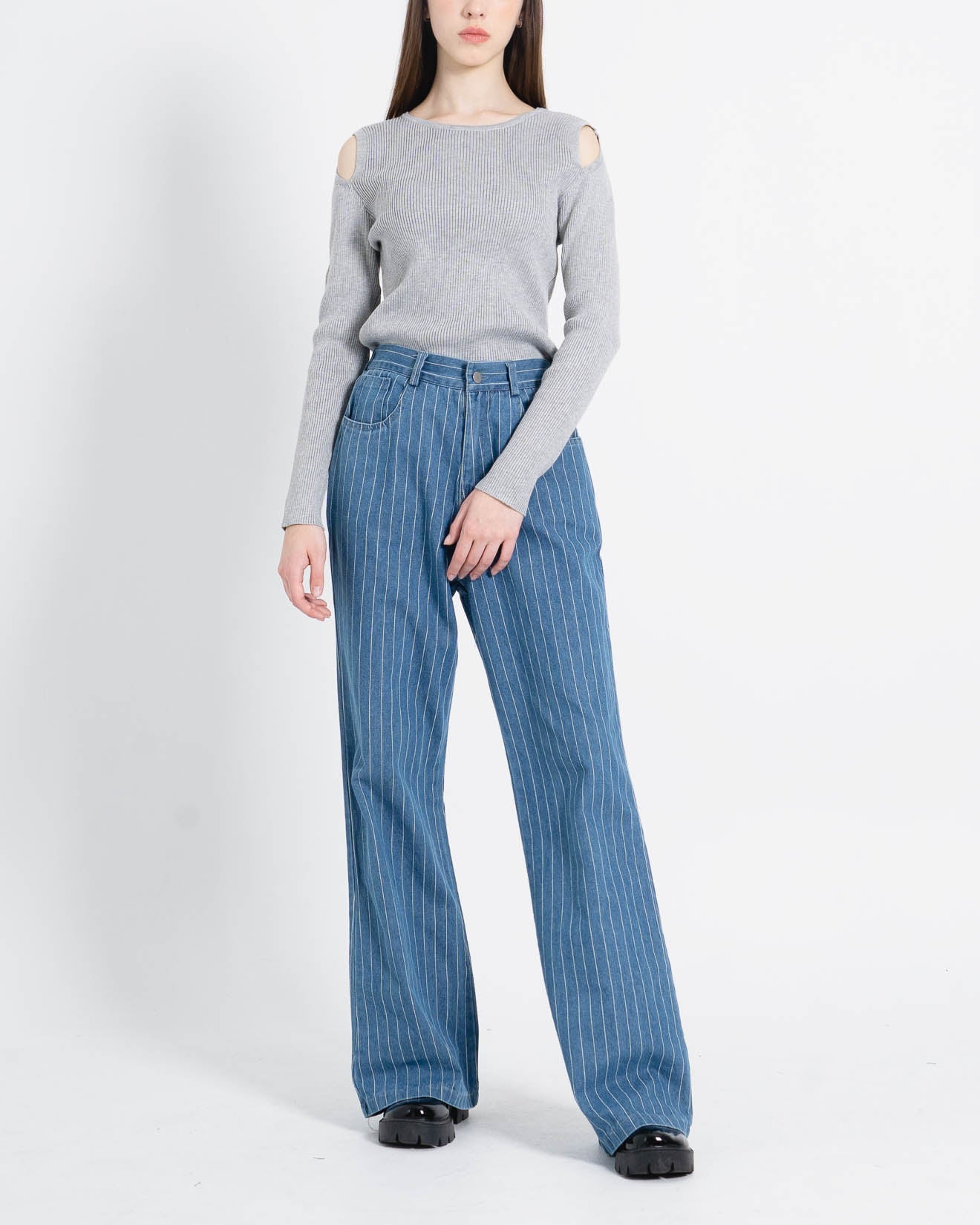 Santiago Stripped Denim Wide Blue Denim Pants – Celana Panjang Wanita - 288914