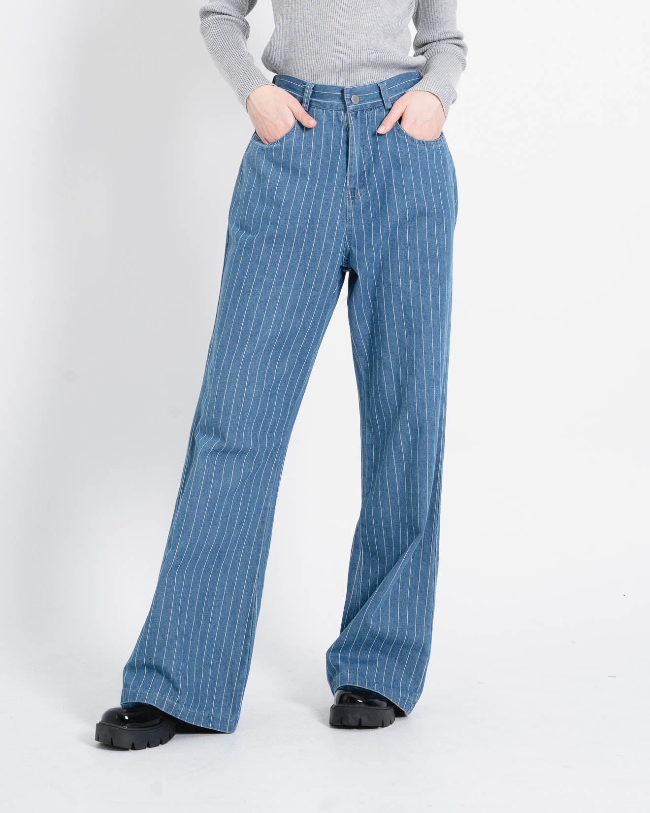 Santiago Stripped Denim Wide Blue Denim Pants – Celana Panjang Wanita - 288914