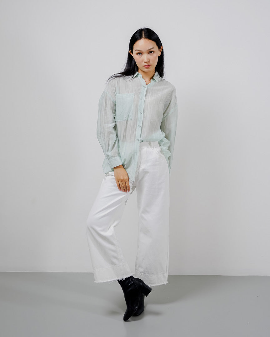 Alby Textured Sheer Sage Shirt – Kemeja Casual Wanita See Trough - 189966