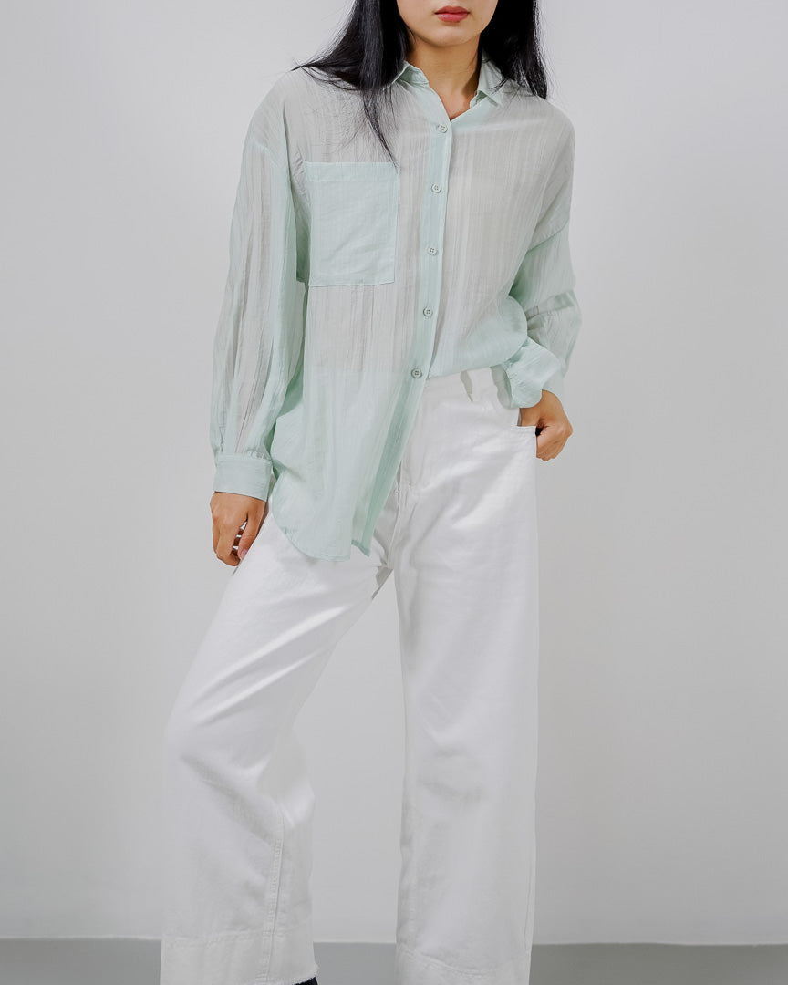 Alby Textured Sheer Sage Shirt – Kemeja Casual Wanita See Trough - 189966