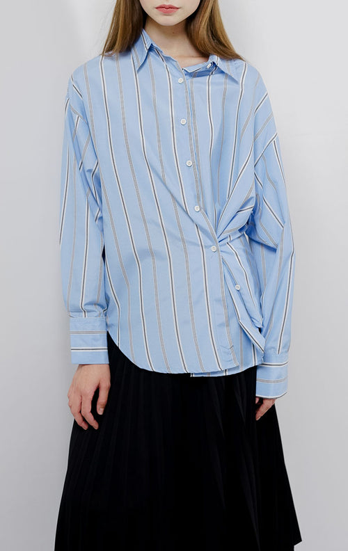 Flyn Oversized Striped Blue Shirt – kemeja Wanita Lengan Panjang
