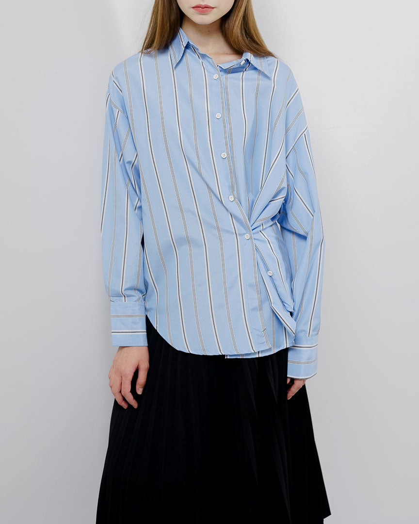 Flyn Oversized Striped Blue Shirt – kemeja Wanita Lengan Panjang