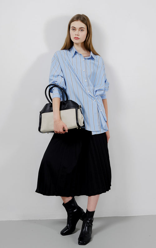 Flyn Oversized Striped Blue Shirt – kemeja Wanita Lengan Panjang