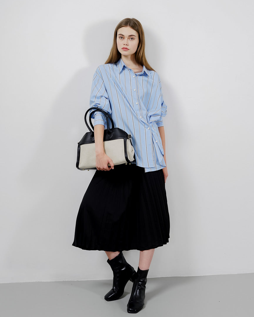 Flyn Oversized Striped Blue Shirt – kemeja Wanita Lengan Panjang