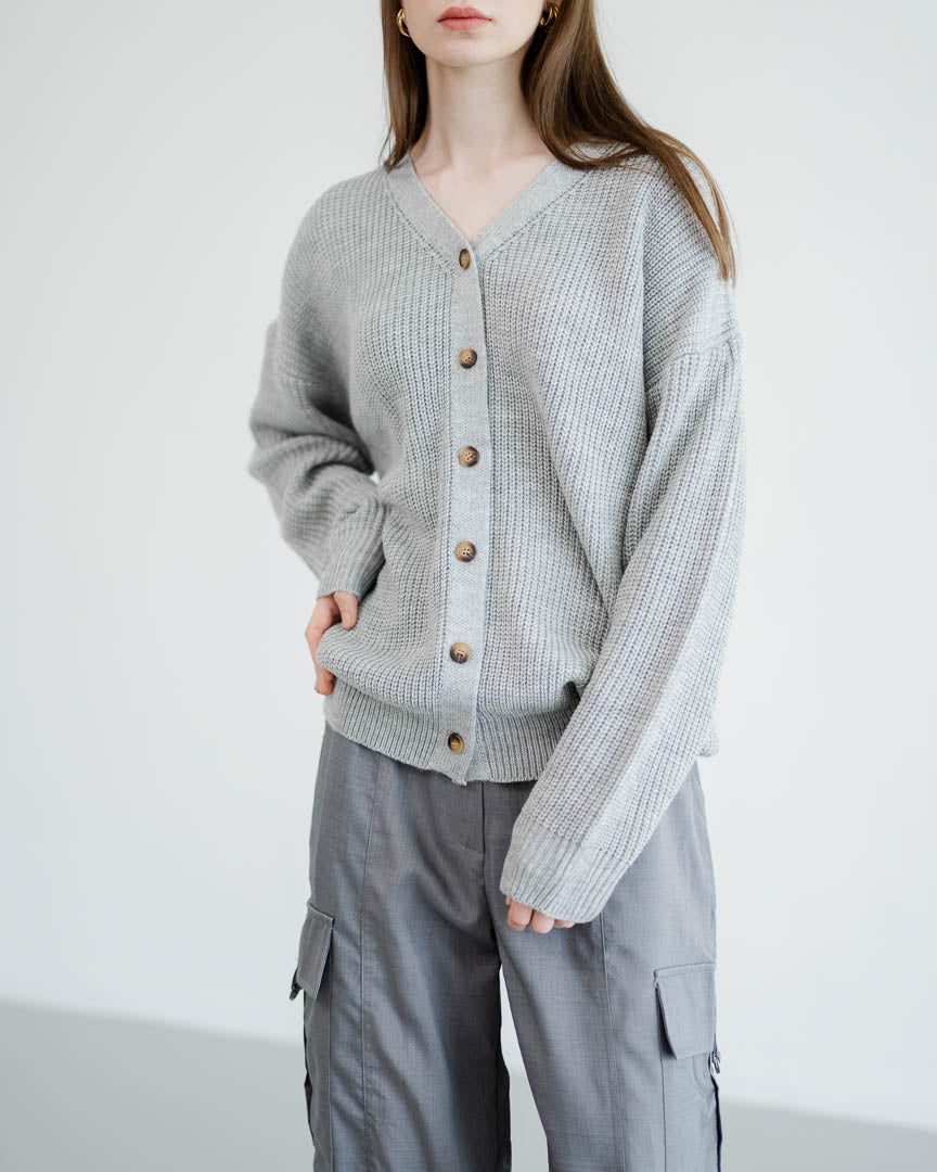 Hoshi Oversized Textured Knit Grey Cardigan - Cardigan Rajut Wanita Lengan Panjang Kekinian - 189456