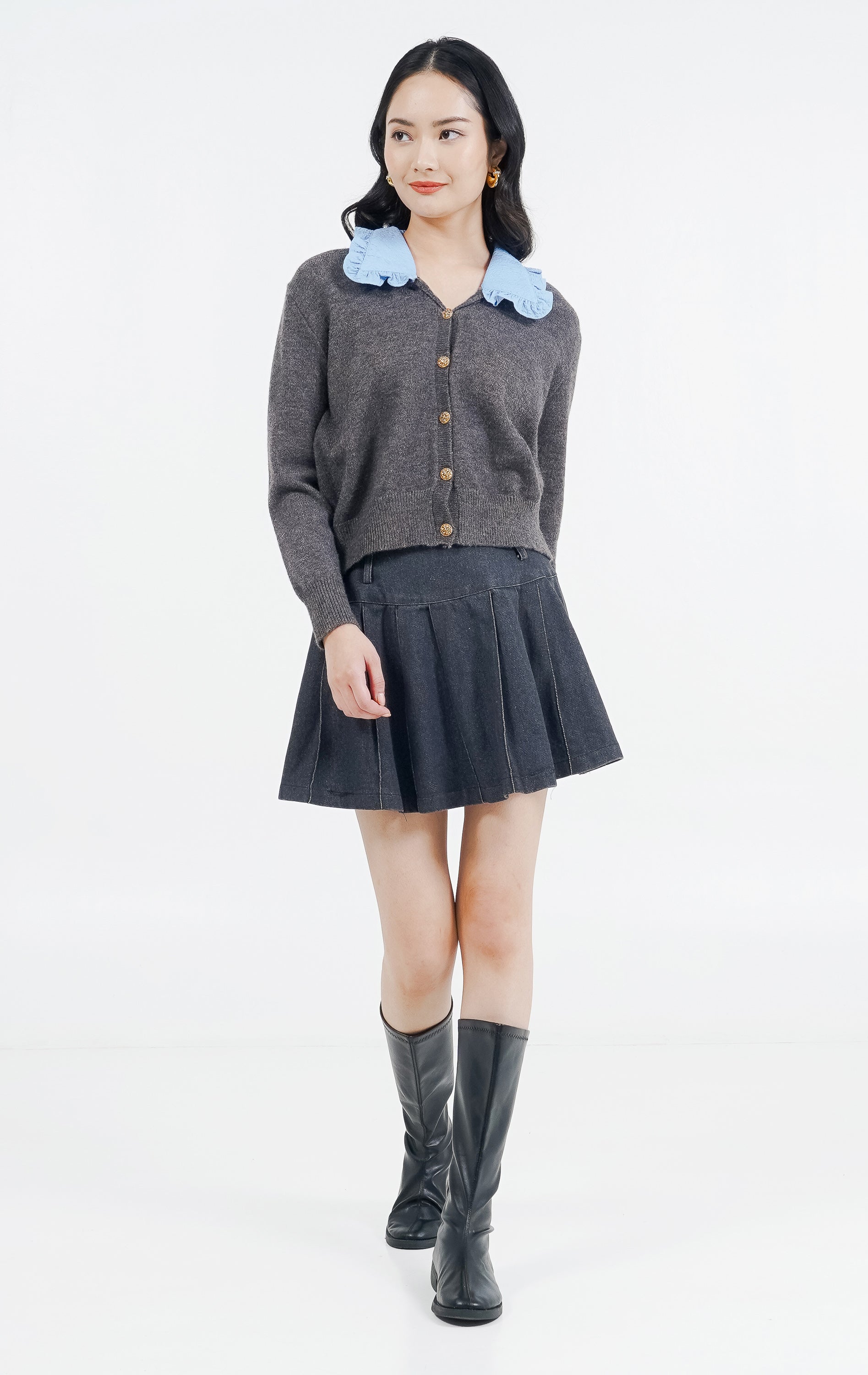 ES Aura Unique Collar Cardigan Grey