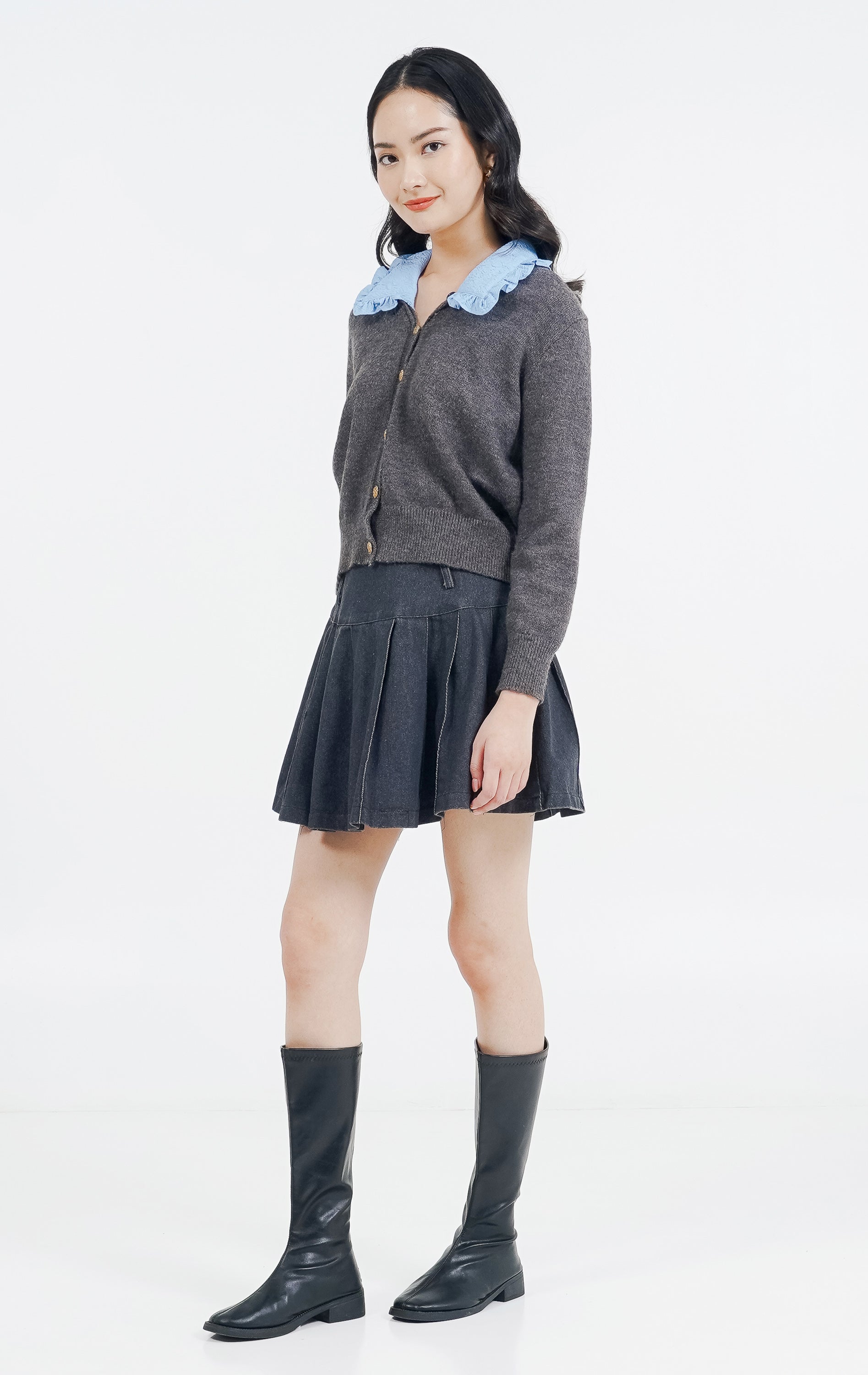 ES Aura Unique Collar Cardigan Grey