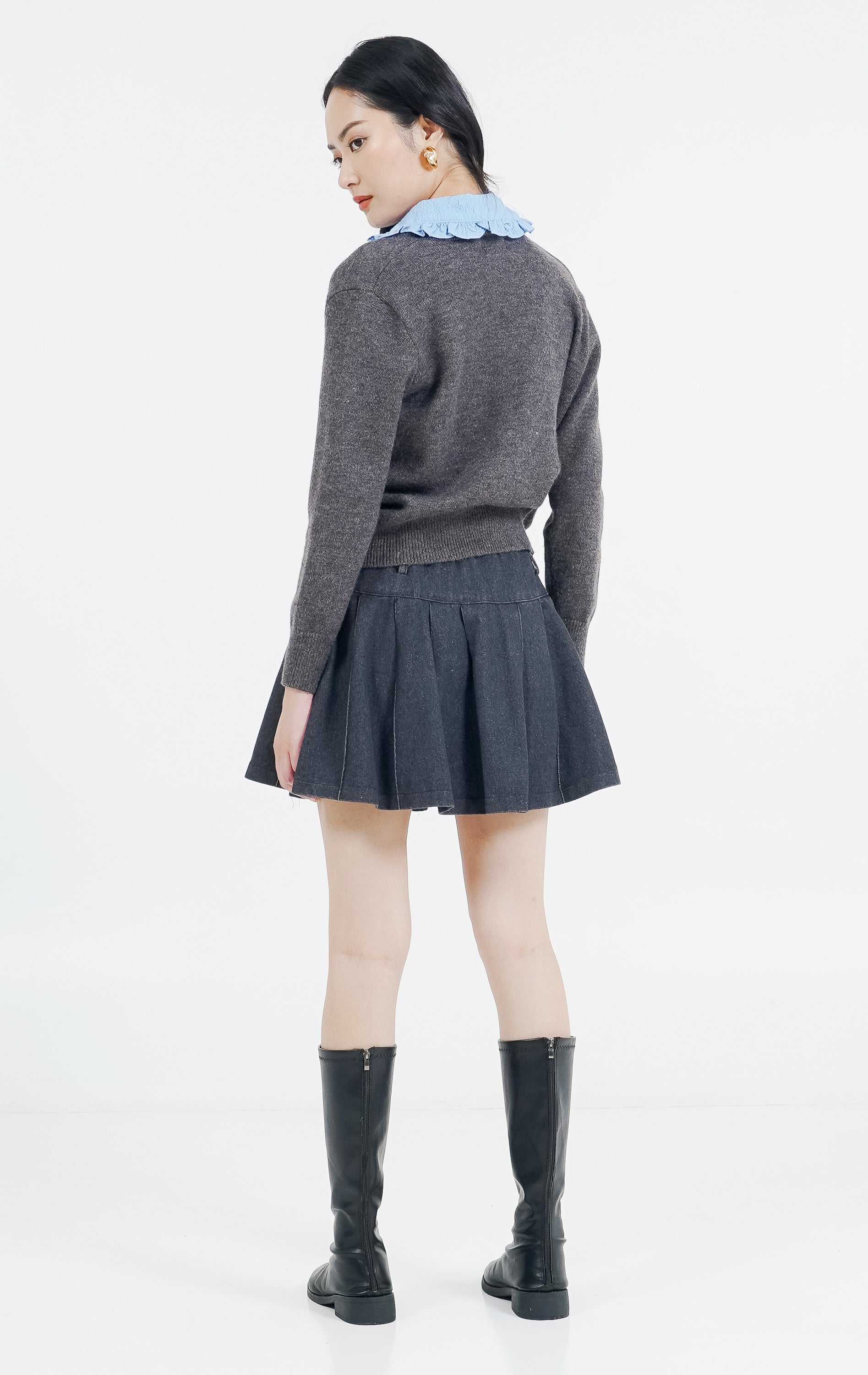 ES Aura Unique Collar Cardigan Grey