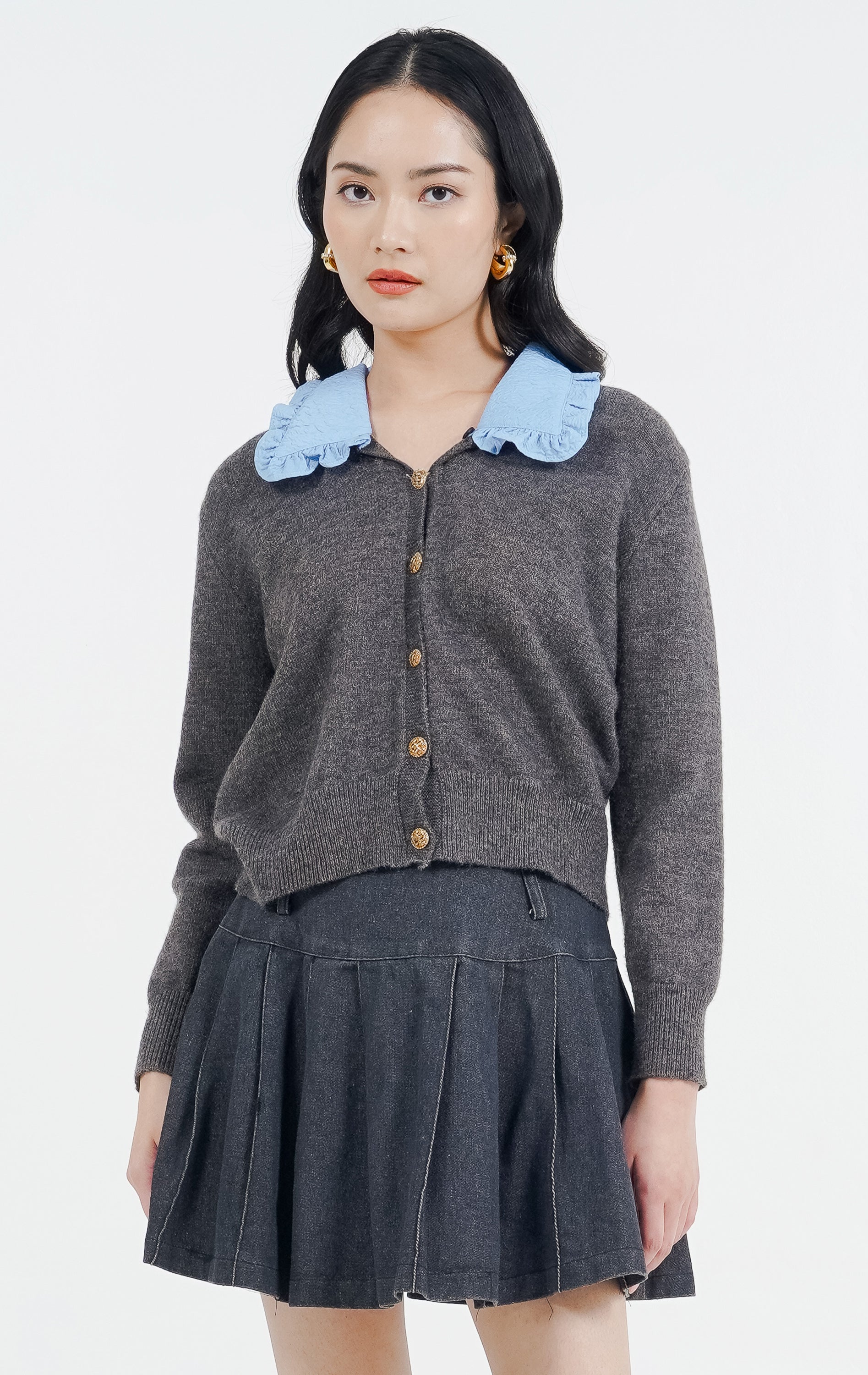 ES Aura Unique Collar Cardigan Grey