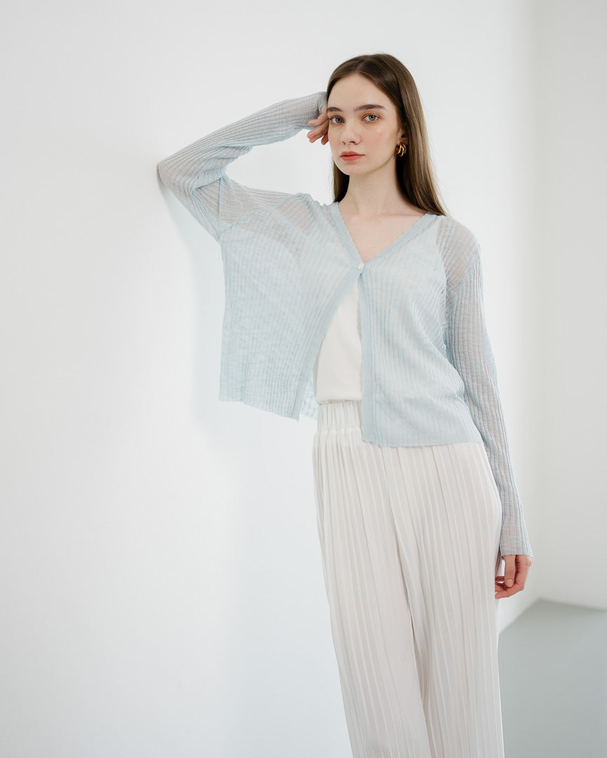 Nora Sheer Blue Cardigan – Outer Wanita Lengan Panjang - 189390