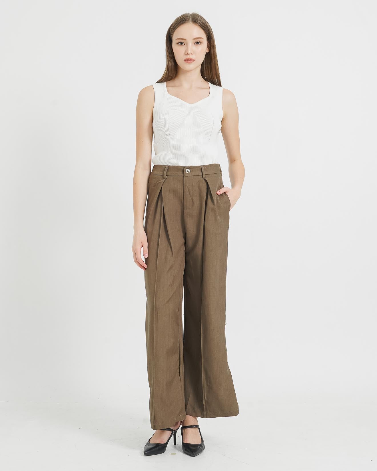 Sydney Wide Leg Brown Pants  - Celana Formal Wanita - 288412