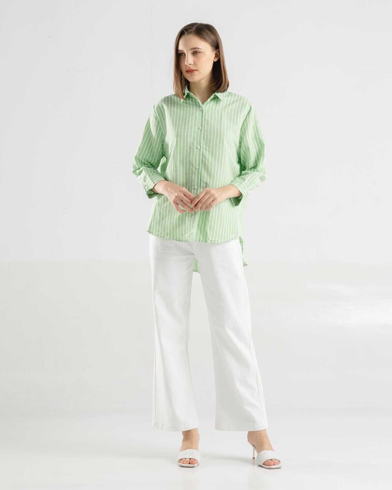 Romily Stripped Green Shirt – Kemeja Wanita - 188655