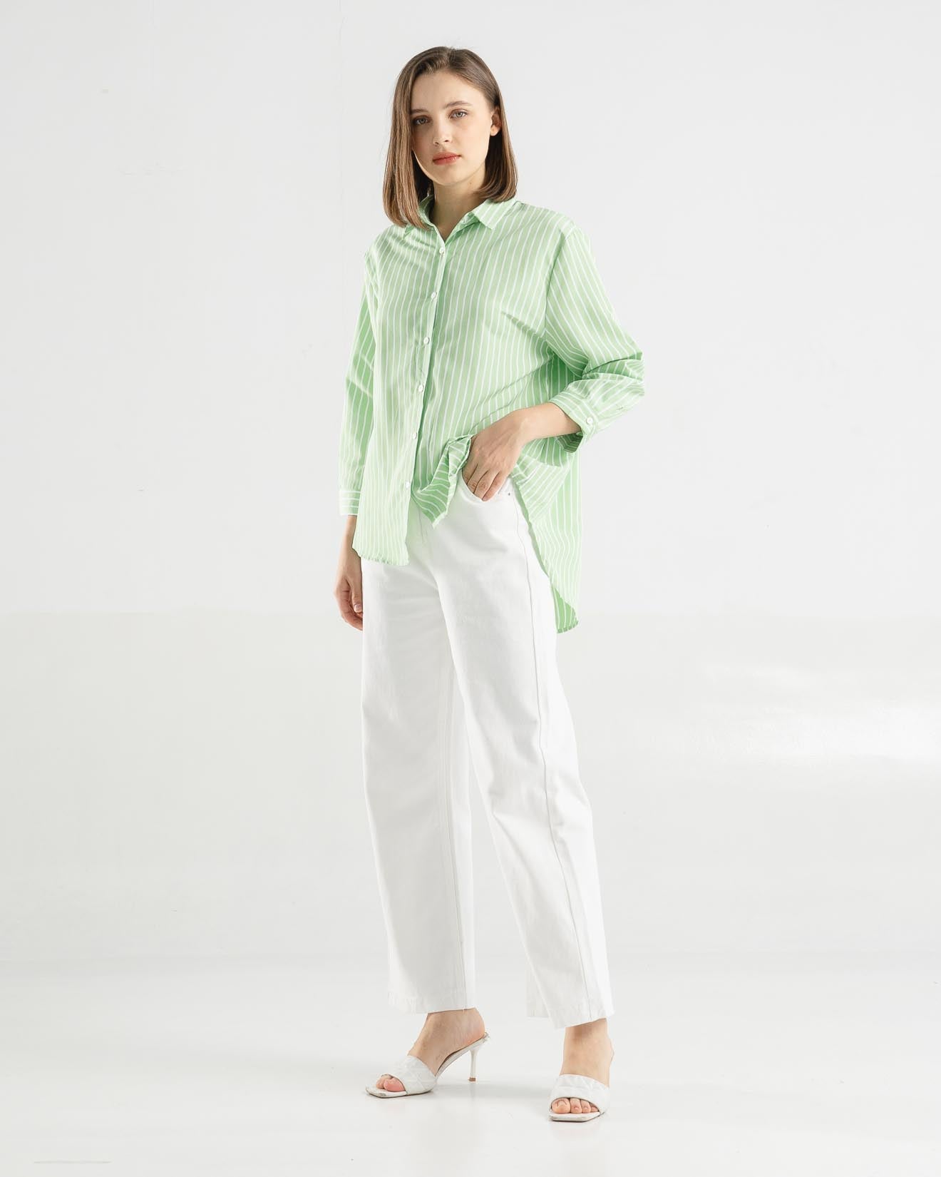 Romily Stripped Green Shirt – Kemeja Wanita - 188655