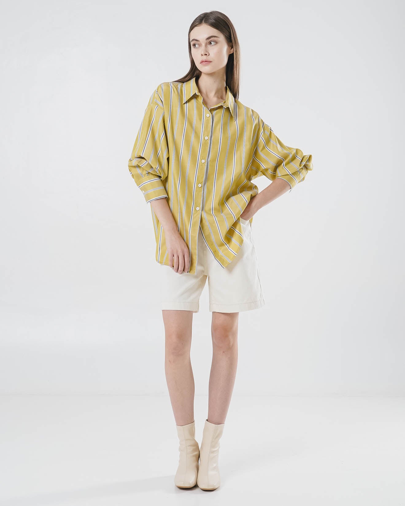 Flyn Oversized Striped Yellow Shirt – Kemeja Wanita