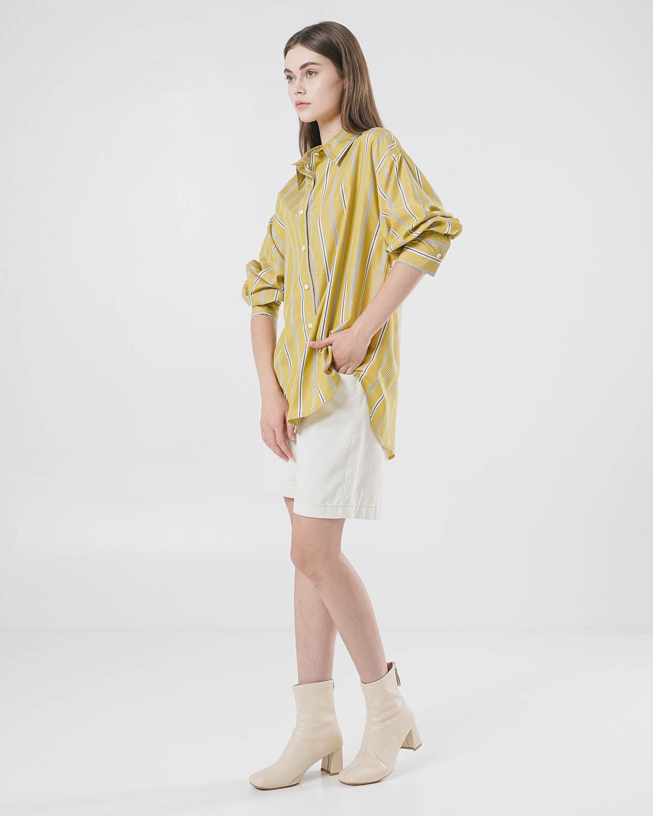 Flyn Oversized Striped Yellow Shirt – Kemeja Wanita