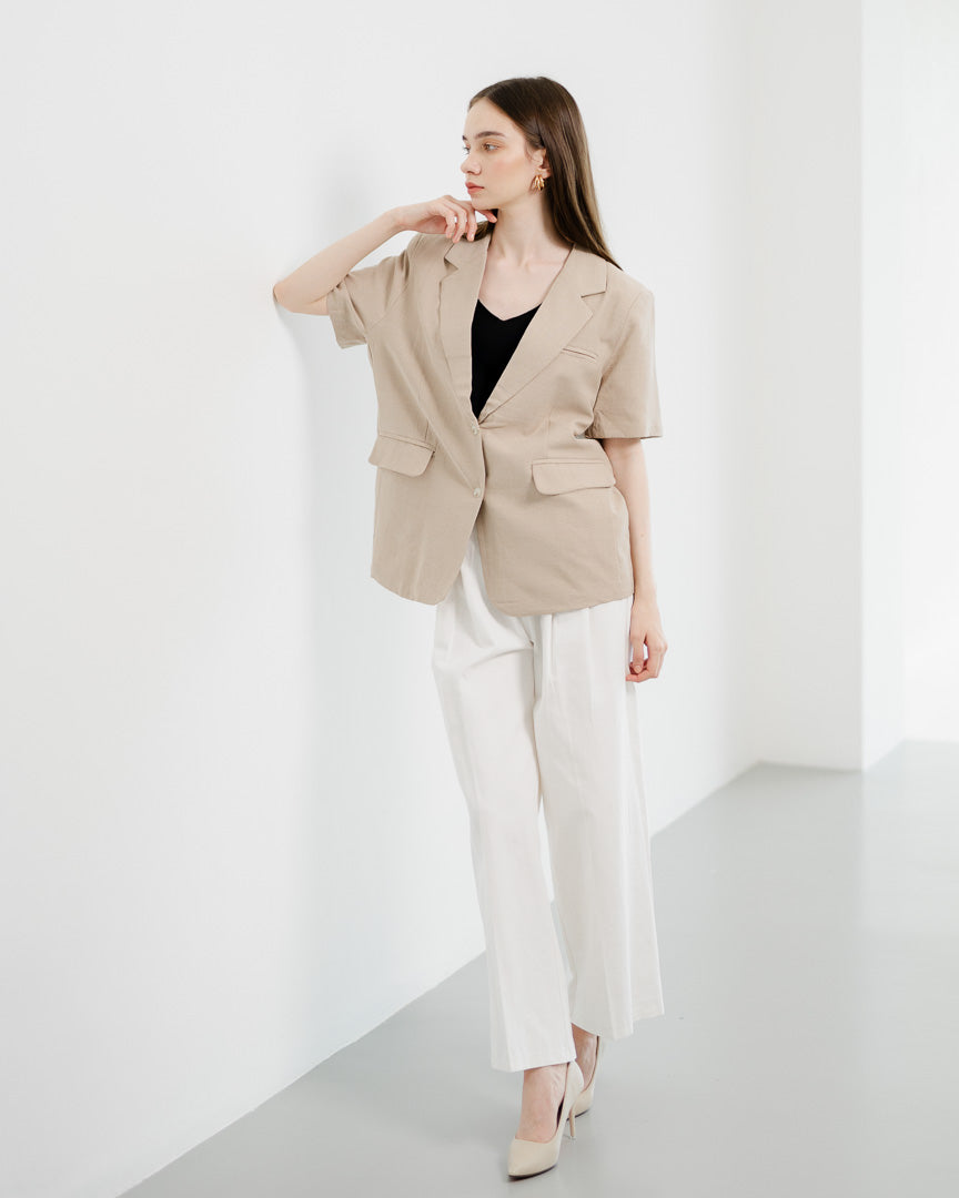 Amaranta Linen Brown Outer – Blazer Casual Wanita - 189211