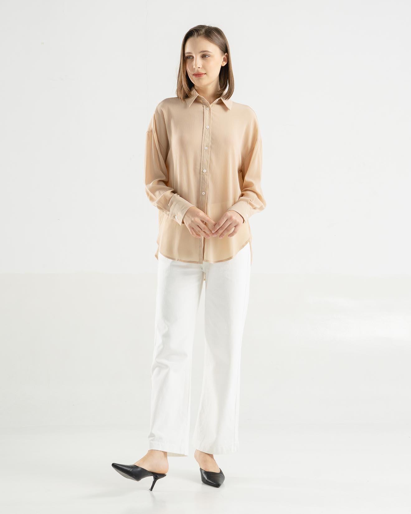 Edith Sheer Ivory Shirt - Atasan Kemeja Wanita - 188220