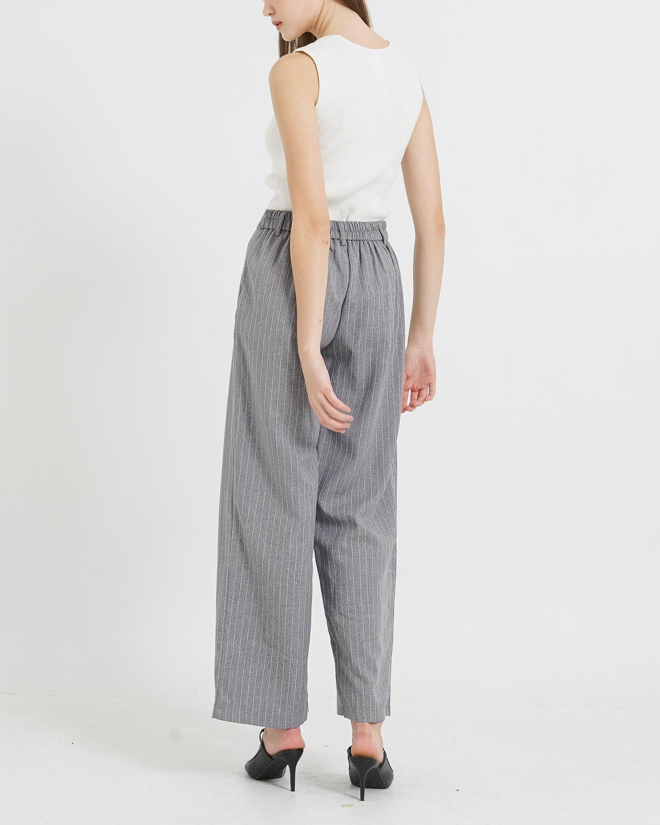 Flyn Stripped Grey Pants - Celana Panjang Wanita Casual - 288906