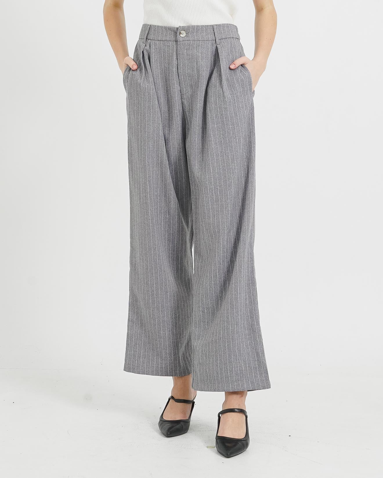 Flyn Stripped Grey Pants - Celana Panjang Wanita Casual - 288906