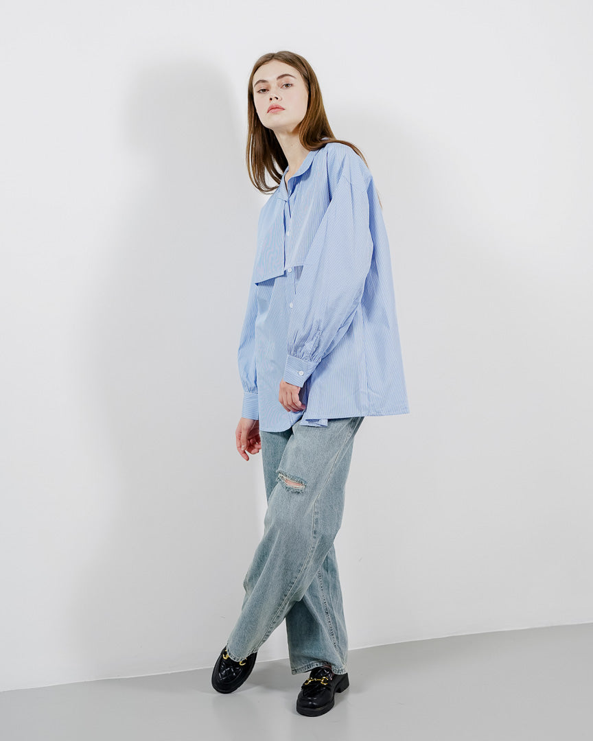 Gleen Oversized Striped Blue Shirt – Kemeja Lengan Panjang Wanita ( Hijab Friendly )